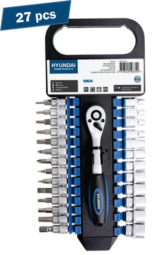Set 27 chei tubulare cu antrenor cu clichet plus biti 1/4 HYUNDAI HY-59634, 1, atomico.ro
