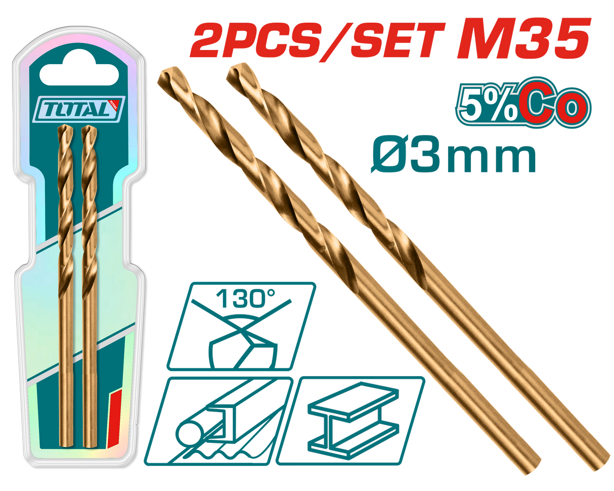 Set 2 burghie TOTAL pentru metal M35 HSS 3 mm (Industrial), 2, atomico.ro