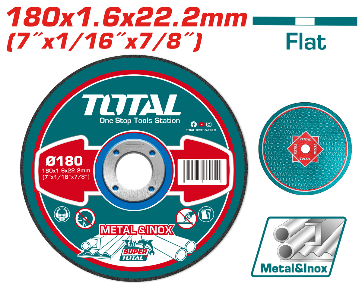 Disc de taiere metal TOTAL 180x1.6x22.2 mm, 8500 rpm, pentru metal si otel inoxidabil, 1, atomico.ro