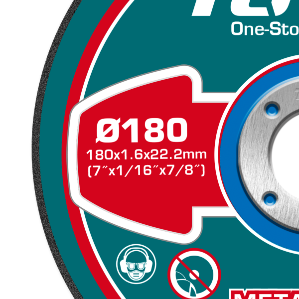 Disc de taiere metal TOTAL 180x1.6x22.2 mm, 8500 rpm, pentru metal si otel inoxidabil, 4, atomico.ro