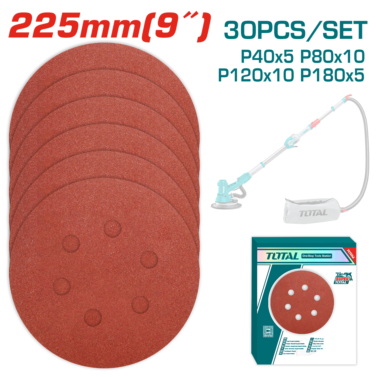 Set discuri hartie abraziva 225mm - P40, P80, P120, P180, 30 bucati, 2, atomico.ro