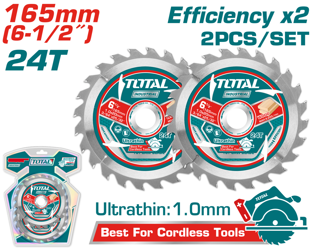 Set discuri lemn TOTAL 165 mm, 24 dinti, ultra subtiri, ax 20 mm, 2 bucati, 7, atomico.ro