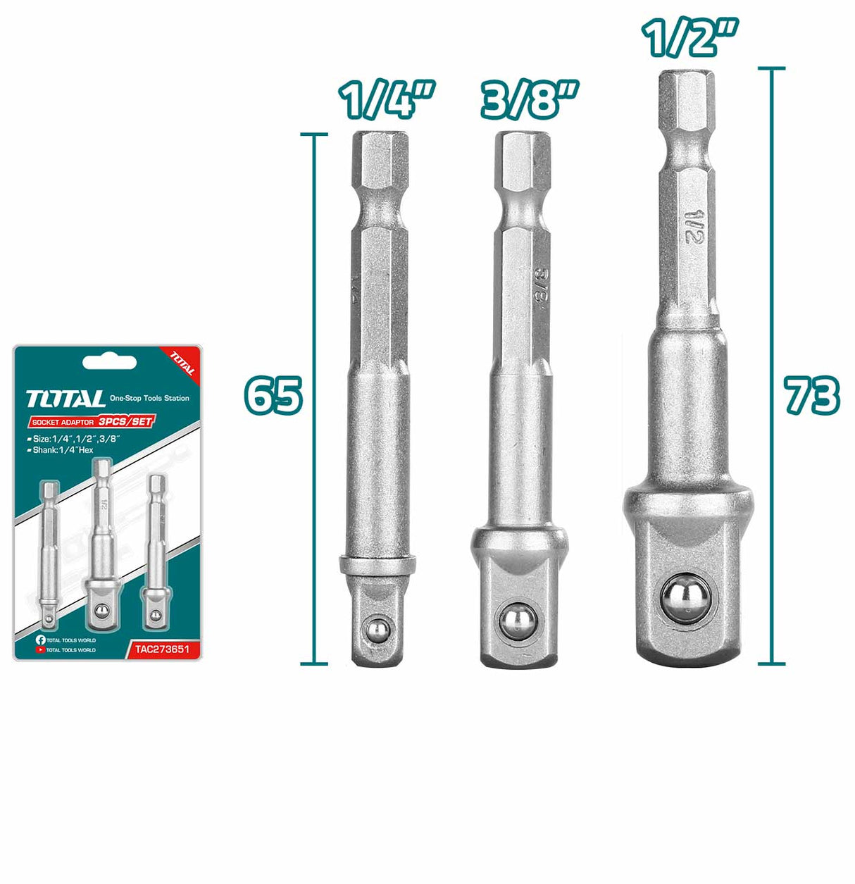 Set 3 adaptoare TOTAL 1/4, 3/8,1/2, 6, atomico.ro