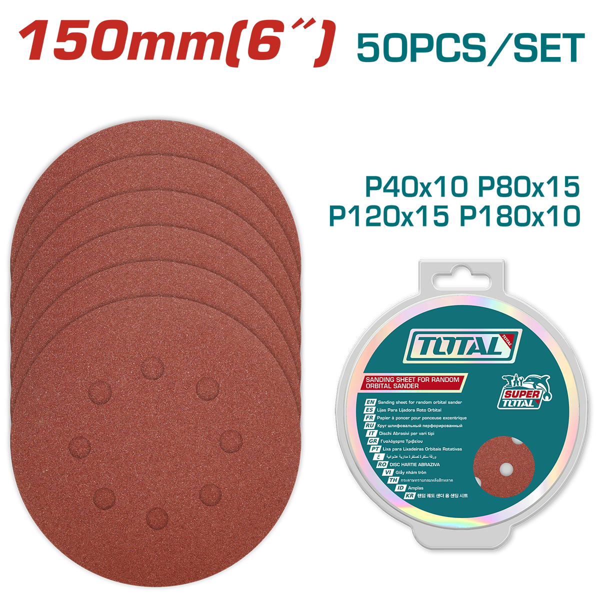 Set discuri hartie abraziva 150 mm, P40-P180, 50 bucati, 2, atomico.ro