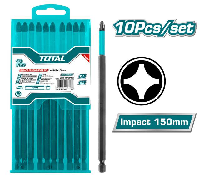 TOTAL - Set 10 biti de impact PH2x150mm, 1, atomico.ro
