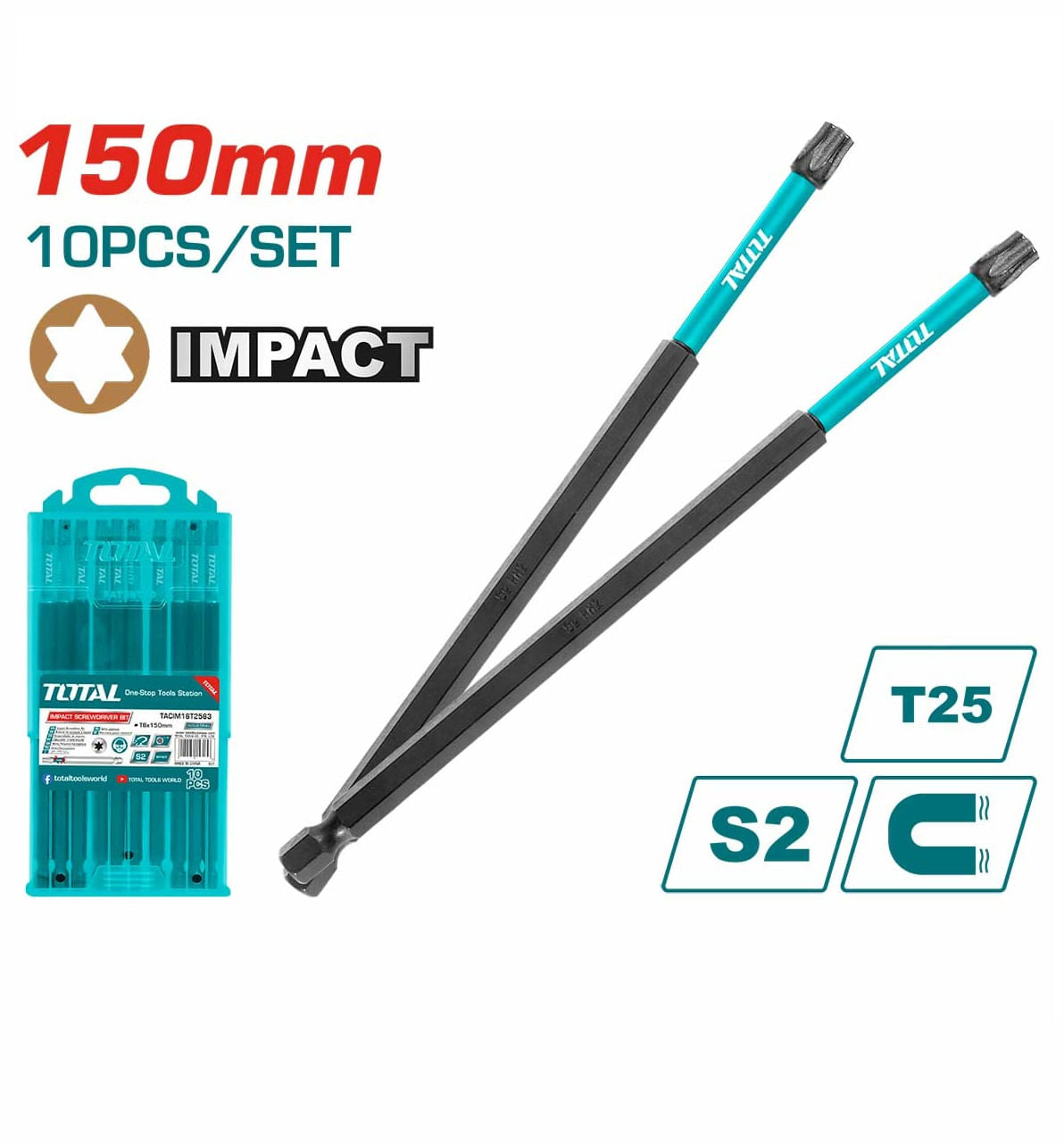 Set 10 biti de impact Total TORX, T25, 150mm, 2, atomico.ro