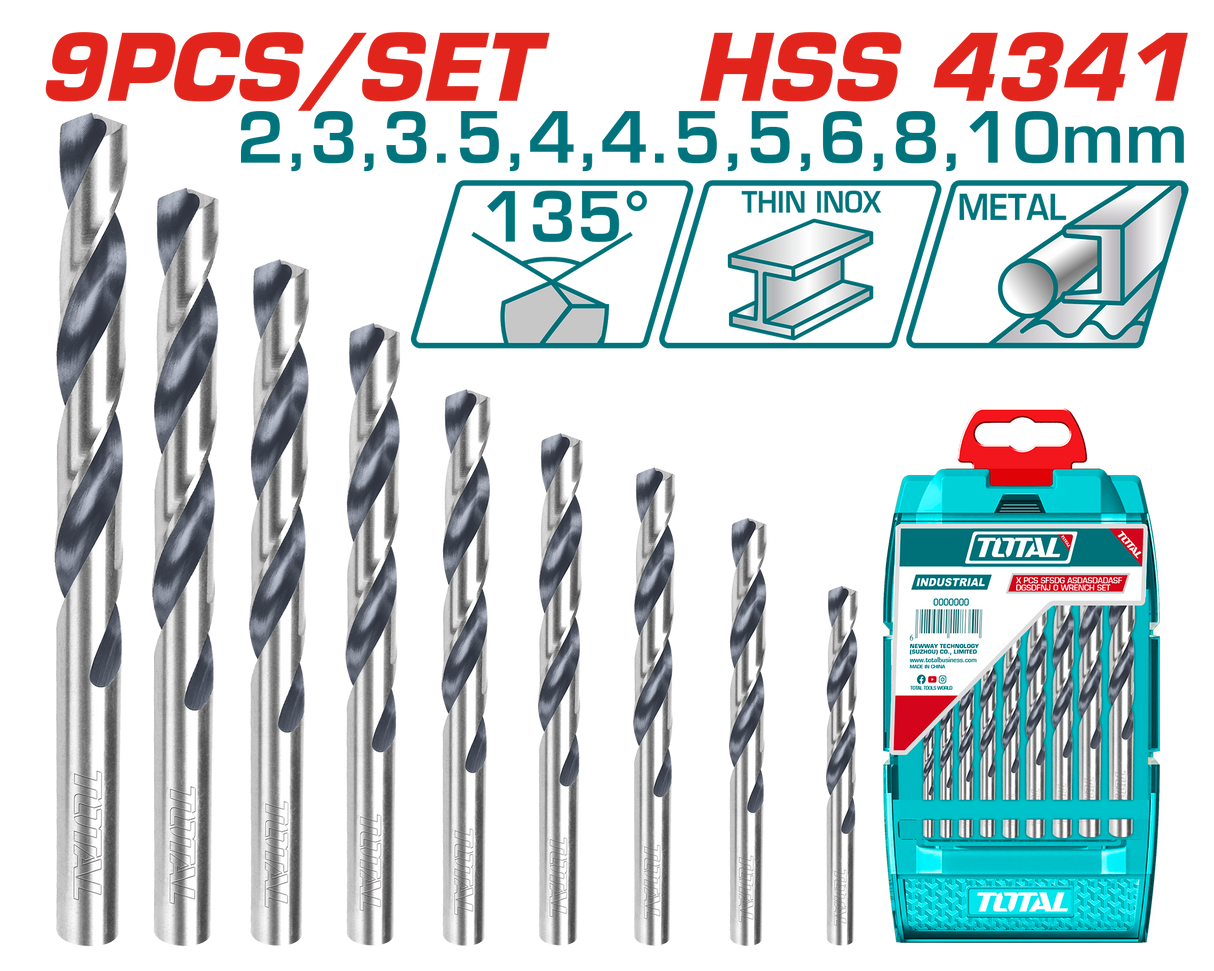 Set burghie metal TOTAL 9 piese, HSS 4341, 2–10 mm, 2, atomico.ro