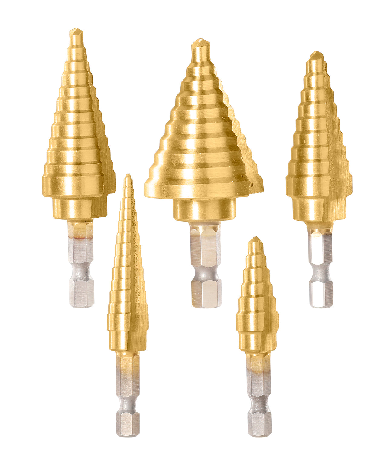 Set burghie in trepte TOTAL 5 piese, HSS 4341, 4–35 mm, prindere hex 1/4" si 5/16", 1, atomico.ro