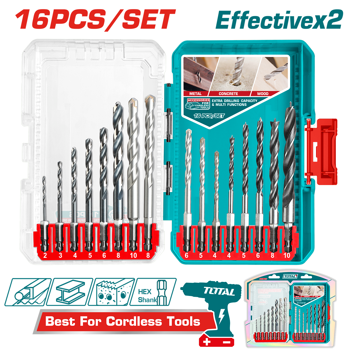 Set 16 buc. burghie metal TOTAL pentru beton si lemn, 5, atomico.ro