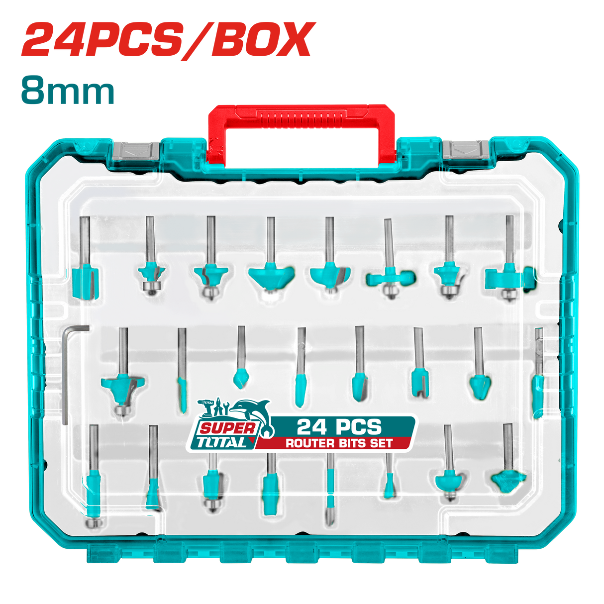 Set freze pentru lemn TOTAL 24 piese, coada 8 mm, pentru freza electrica, 1, atomico.ro