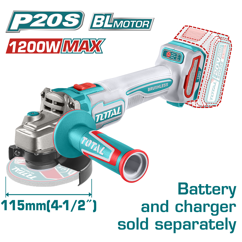 Polizor unghiular TOTAL 20V, motor fara perii, diametru disc 115 mm (NU INCLUDE ACUMULATOR), 2, atomico.ro