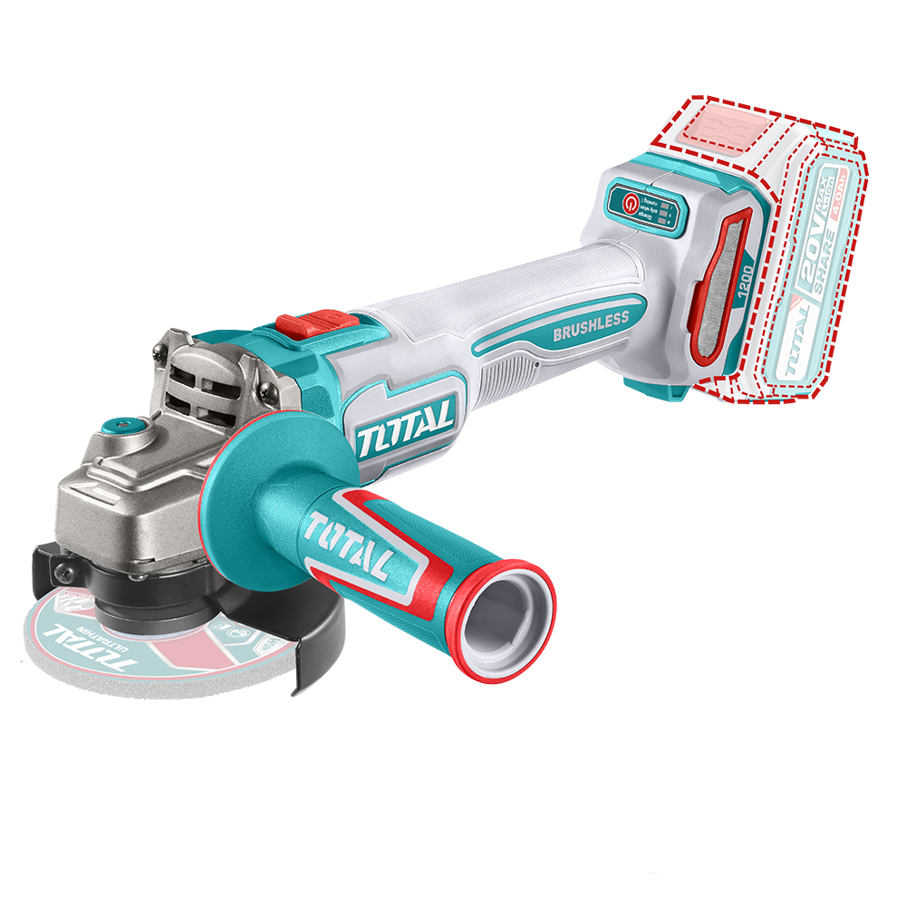 Polizor unghiular TOTAL 20V, motor fara perii, diametru disc 115 mm (NU INCLUDE ACUMULATOR), 1, atomico.ro