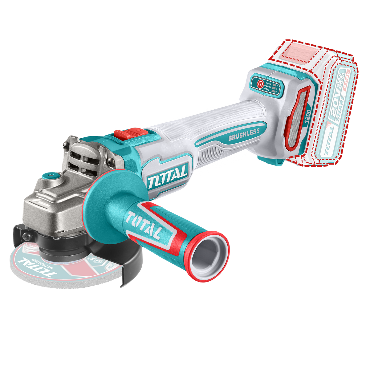 Polizor unghiular TOTAL 125mm, 20V – motor Brushless, protectie la suprasarcina (nu include acumulator si incarcator)), 1, atomico.ro