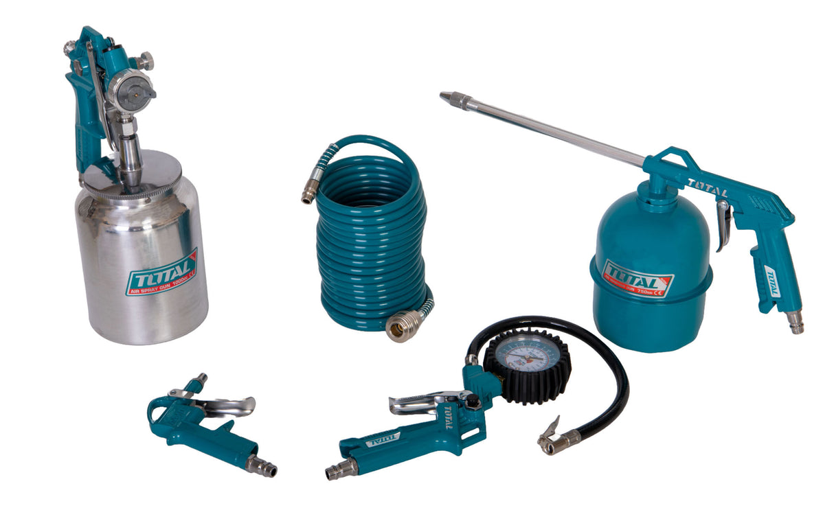 Kit 5 piese TOTAL pentru suflat, umflat, spalat, vopsit si furtun 5m pentru compresor - Resigilat, 1, atomico.ro