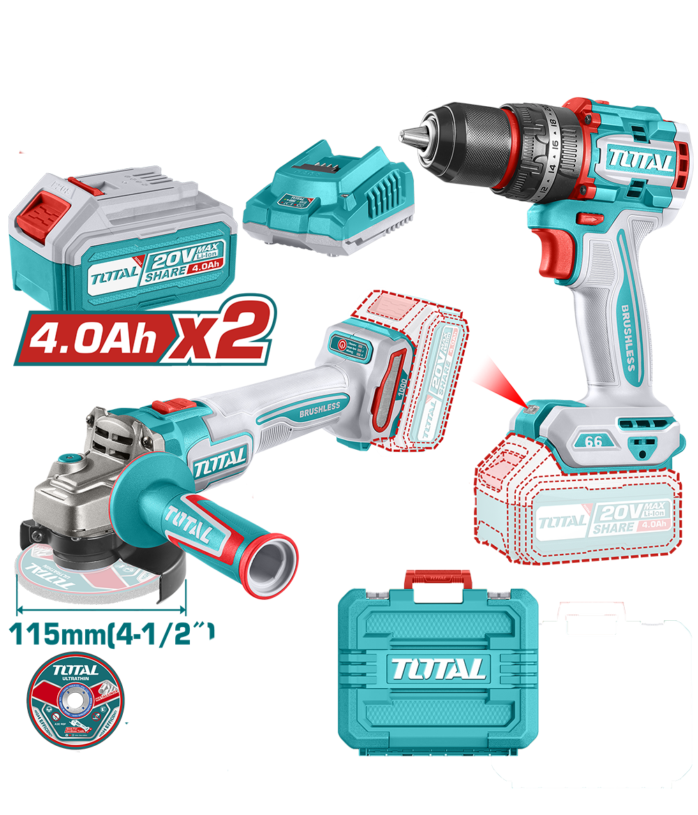 Kit Combo 20V 4.0Ah - Masina de gaurit cu impact, polizor unghiular (include 2 acumulatori, 1 incarcator), 1, atomico.ro