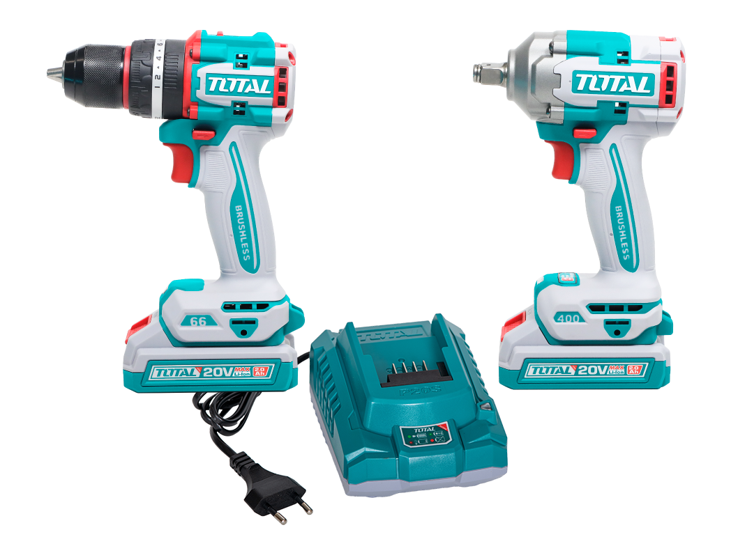 Kit Combo TOTAL 20V, Masina de gaurit cu impact si Masina de insurubat cu impact (include 2 acumulatori si 1 incarcator), 1, atomico.ro