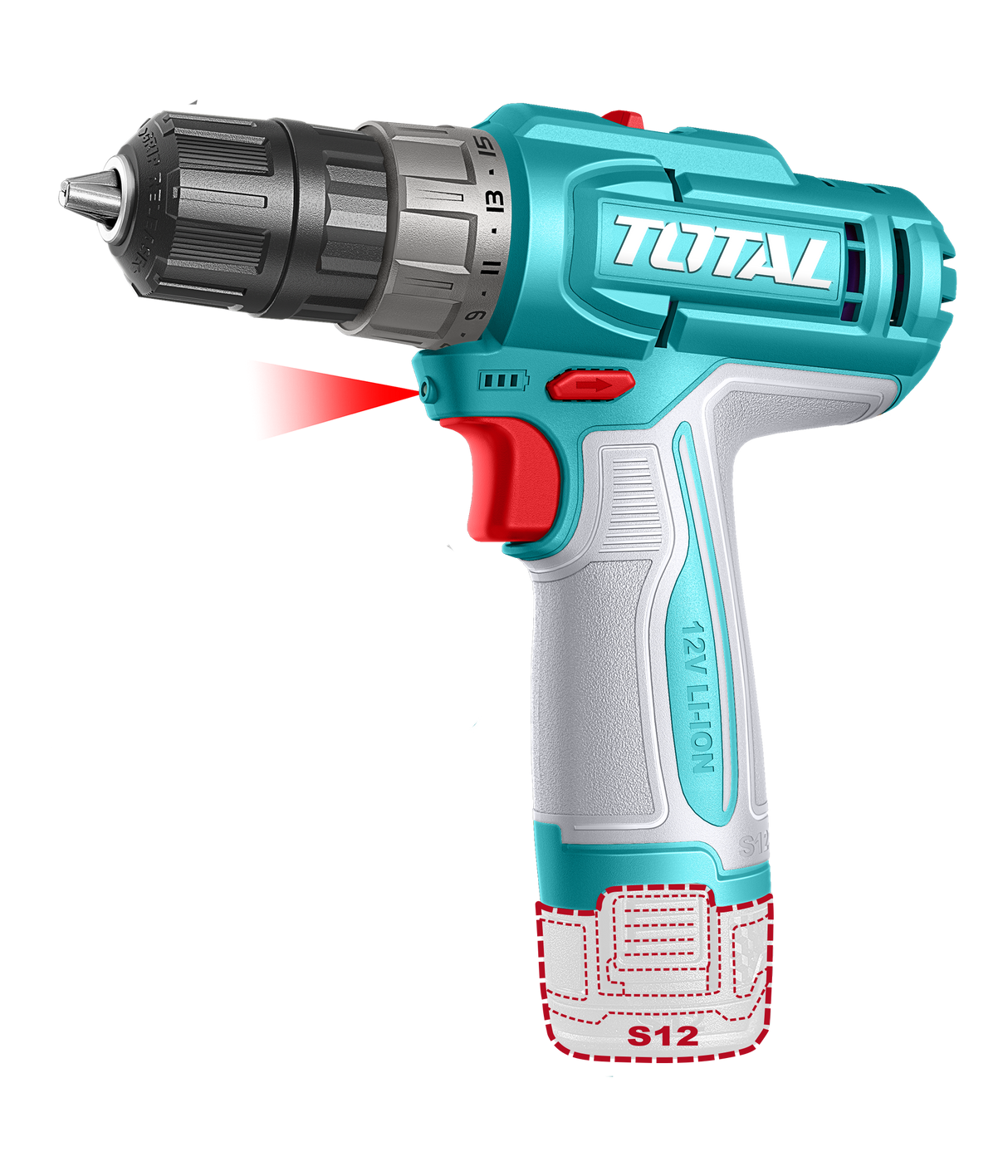 Masina de gaurit cu acumulator TOTAL 12 V, Li-Ion, LED, 20 Nm, 1500 rpm, 1, atomico.ro