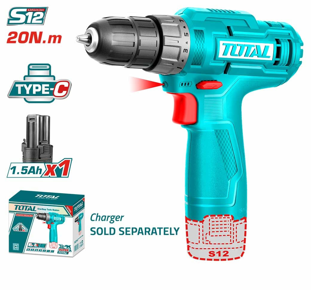 Masina de gaurit cu acumulator TOTAL - 12V-1.5AH/LED LI-ION, 1, atomico.ro