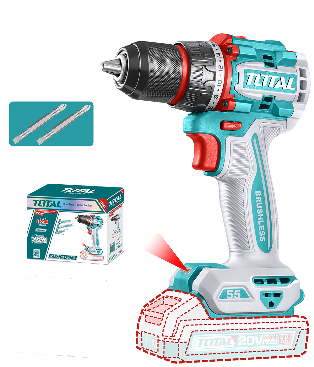 Masina de gaurit TOTAL 20V, 55 Nm, motor fara perii (nu include acumulator), 1, atomico.ro