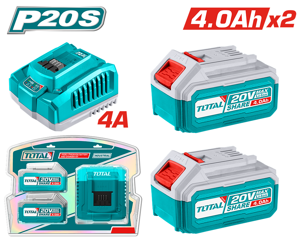 Kit TOTAL 2 baterii si incarcator 20V 4.0Ah, 2, atomico.ro
