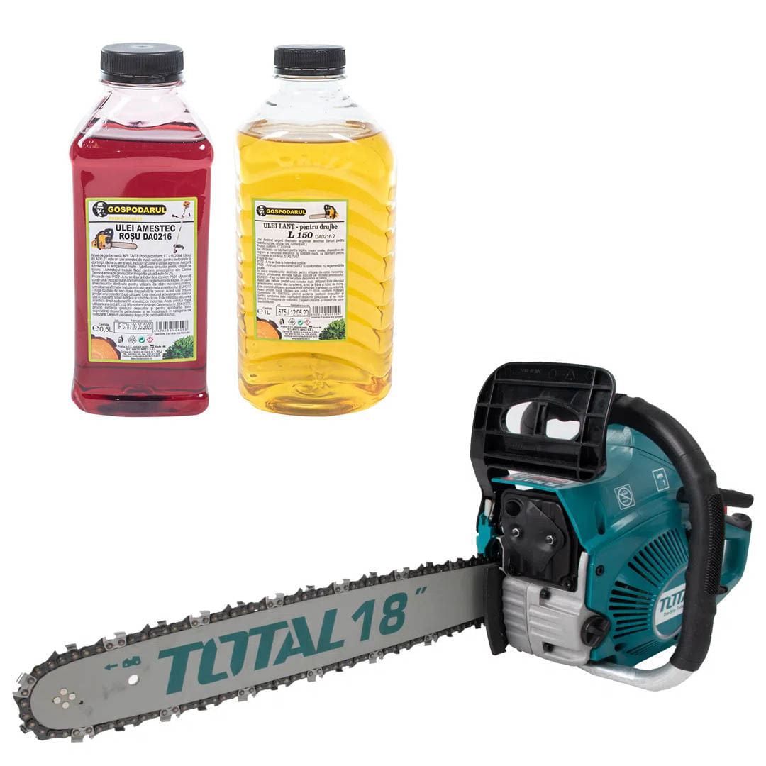 Drujba pe benzina TOTAL, 46cc, 2.5 CP + ulei amestec 0.5L, ulei ungere lant L150, 1, atomico.ro