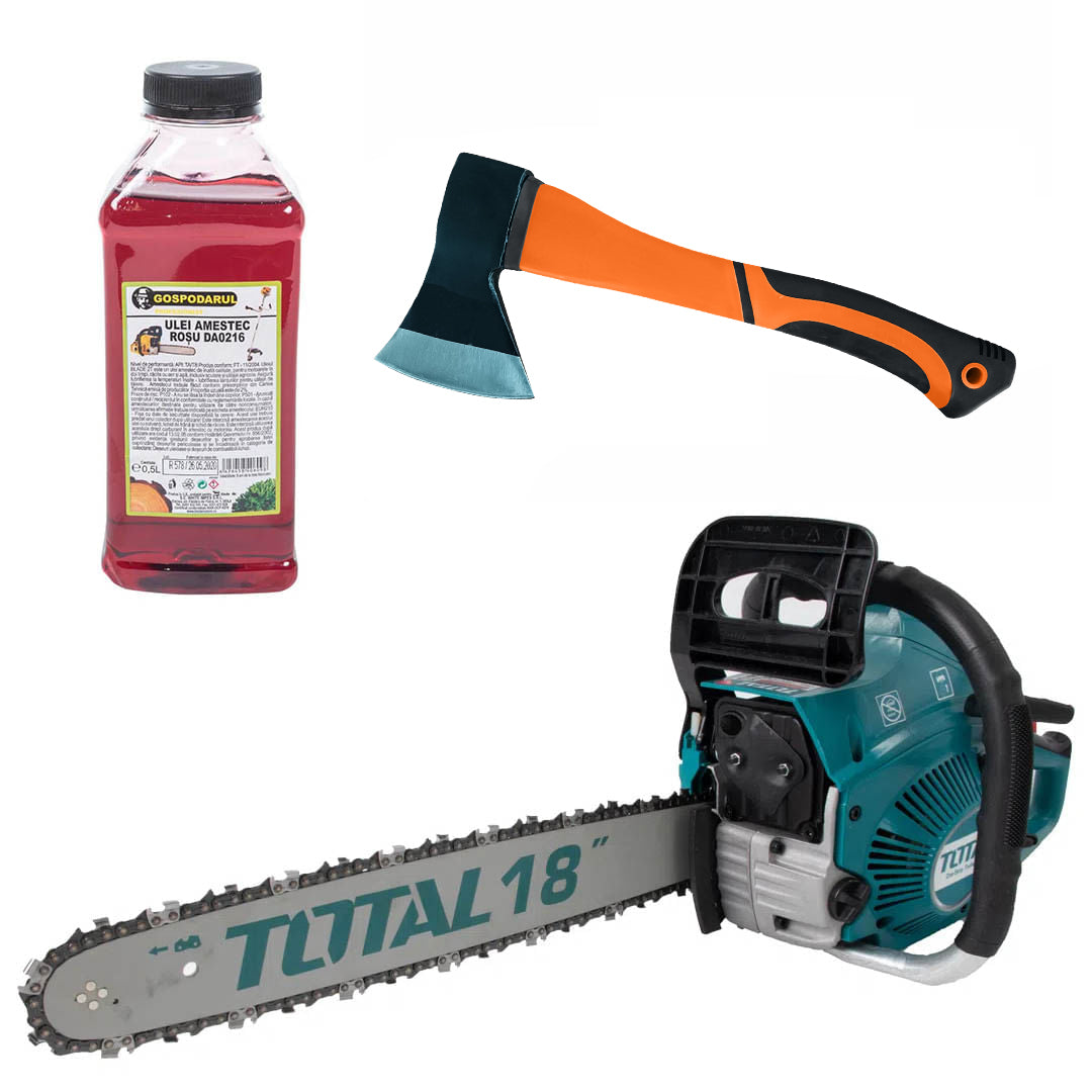 Drujba pe benzina TOTAL, 46cc, 2.5 CP + ulei amestec 0.5L, toporisca fibra Wolfson, 1, atomico.ro