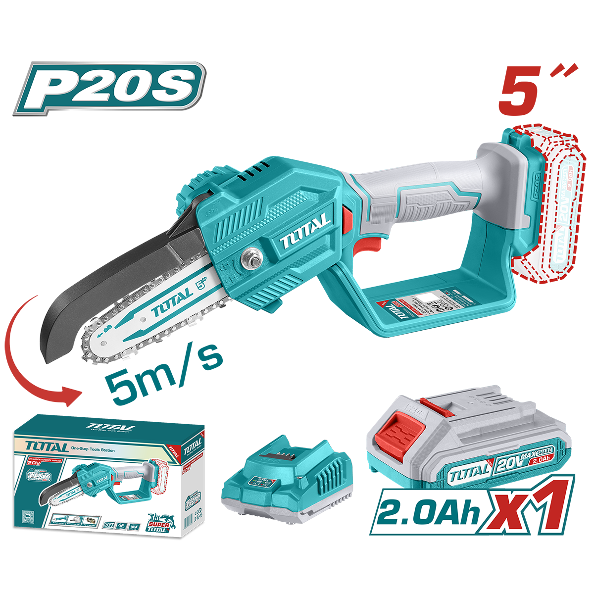 Fierastrau electric TOTAL pentru crengi – 5" (13 cm) 20V (include acumulator si incarcator), 9, atomico.ro