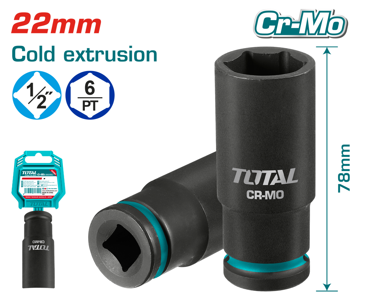 Cheie tubulara de impact TOTAL, 22 x 78 mm, 1/2", tubulara adanca, otel Cr-Mo, 2, atomico.ro