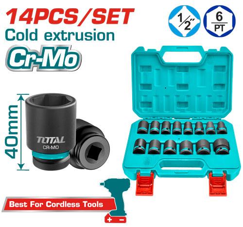 Set tubulare impact TOTAL 1/2", 14 piese, 10–27 mm, Cr-Mo, 7, atomico.ro