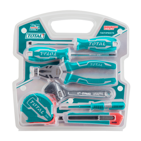 Set unelte TOTAL 7 piese, cleste, surubelnite, ruleta 3 m, cheie reglabila, 2, atomico.ro