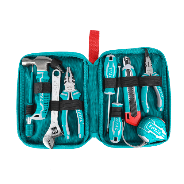 Set unelte de mana TOTAL 9 piese, ruleta 3 m, clesti, surubelnite, cheie reglabila, 1, atomico.ro
