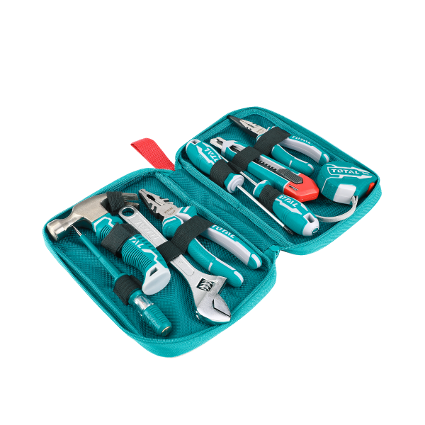 Set unelte de mana TOTAL 9 piese, ruleta 3 m, clesti, surubelnite, cheie reglabila, 5, atomico.ro