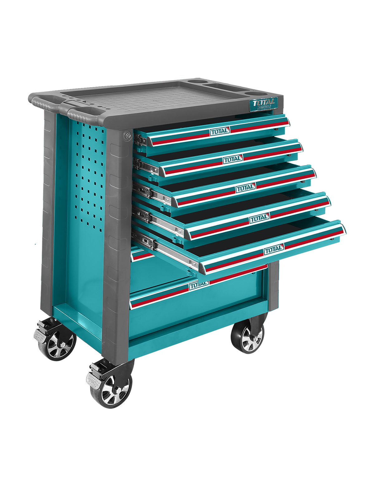 Carucior de scule TOTAL Industrial 328 piese – 7 sertare, complet echipat cu tavi EVA, 1, atomico.ro