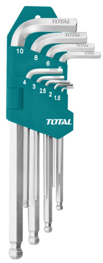 Set 9 chei imbus hexagonale TOTAL Industrial -cap bila-1.5-10mm-brat lung, 1, atomico.ro