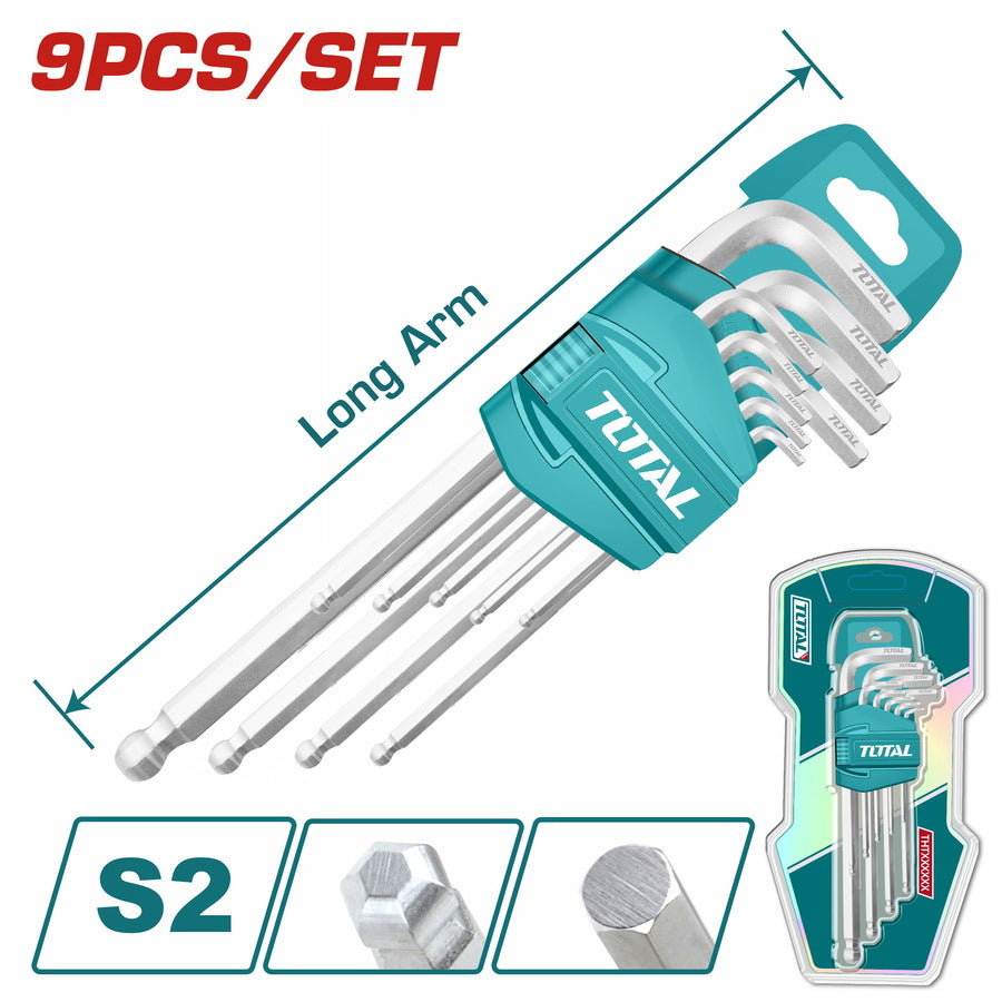 Set 9 chei imbus hexagonale TOTAL Industrial -cap bila-1.5-10mm-brat lung, 2, atomico.ro