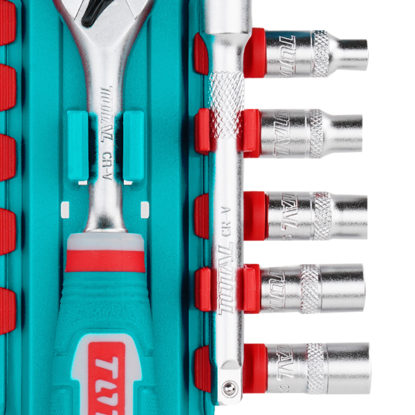 Set tubulare TOTAL 1/4", 12 piese, clichet 72T, extensie 100 mm, Cr-V, 5, atomico.ro