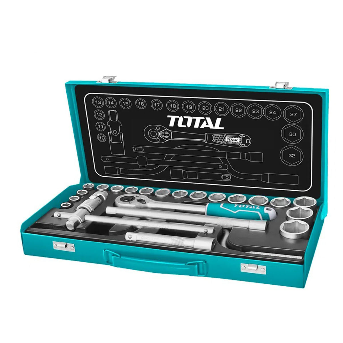 Trusa de chei tubulare TOTAL Industrial- 1/2" cu antrenor - 24 piese, 1, atomico.ro