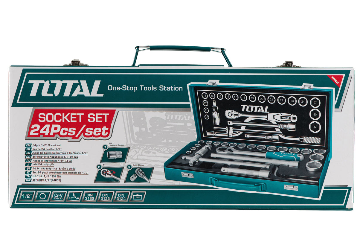 Trusa de chei tubulare TOTAL Industrial- 1/2" cu antrenor - 24 piese, 5, atomico.ro