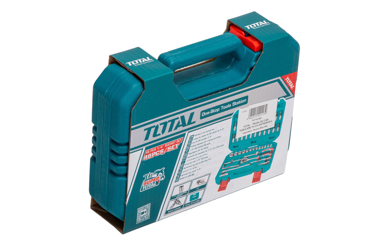 Trusa de chei tubulare TOTAL cu antrenor 1/4, 46 piese CrV, 2, atomico.ro