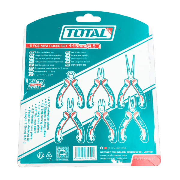 Set mini clesti TOTAL 6 piese, 4.5", maner ergonomic, 3, atomico.ro
