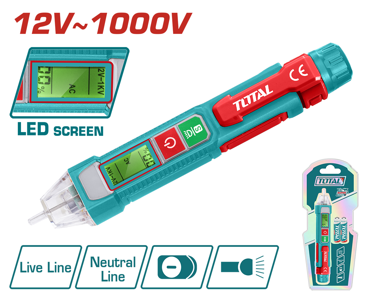 Detector tensiune TOTAL 12V–1000V AC – fara contact, LED, alarma sonora si luminoasa, 2, atomico.ro