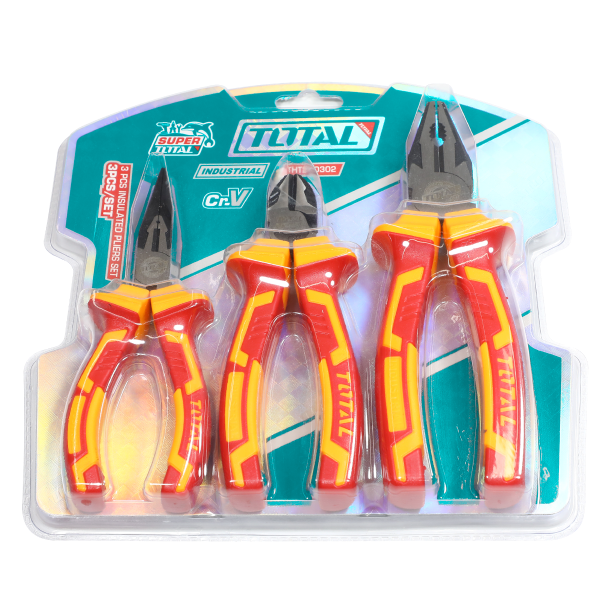 Set clesti izolati TOTAL electrician 3 piese, Cr-V, 1000V, patent, varf lung si taietor, 1, atomico.ro