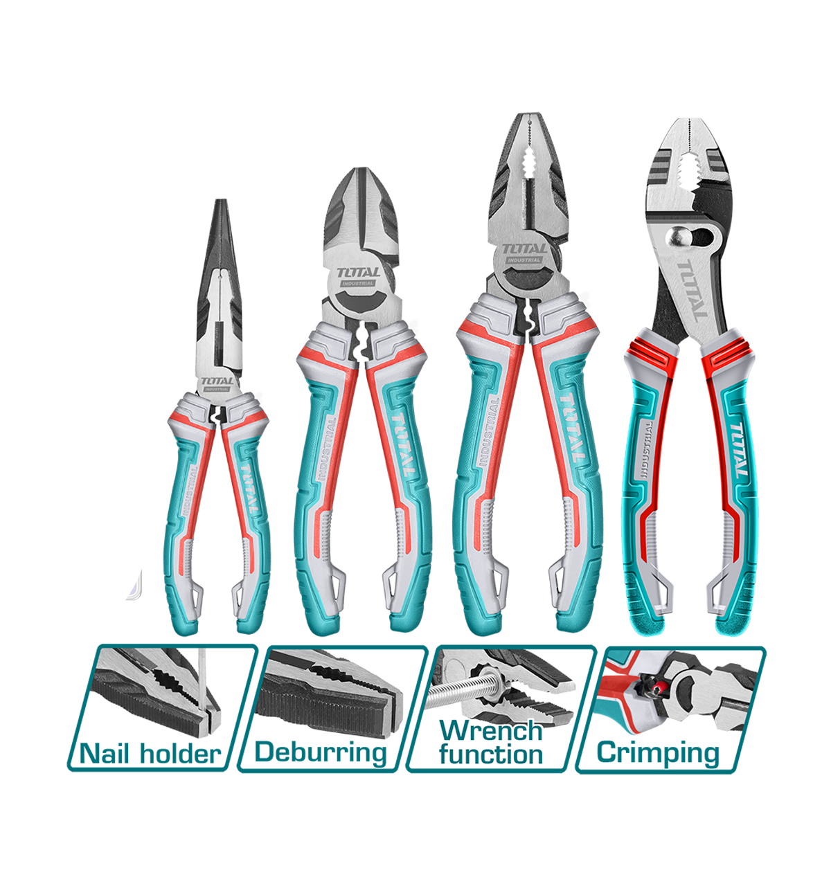 Set 4 Clesti TOTAL Cr-V – Cleste Combinat 8”, Taietor 7”, Varf Lung 6”, Articulatie Glisanta 8”, 1, atomico.ro