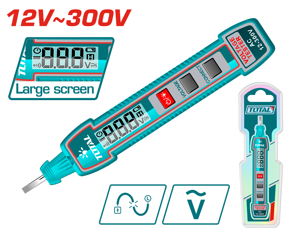 Tester tensiune TOTAL AC 12–300V, detector digital LCD, alarma sonora si luminoasa, 3, atomico.ro