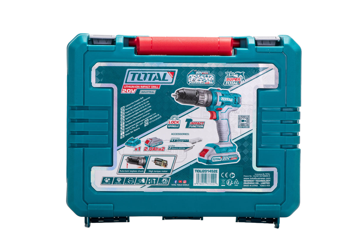 Masina de gaurit cu percutie TOTAL, 20v 2.0Ah, Li-Ion, 1500 rpm, 22500 bpm, 47 accesorii(include 2 acumulatori + 1 incarcator), 5, atomico.ro