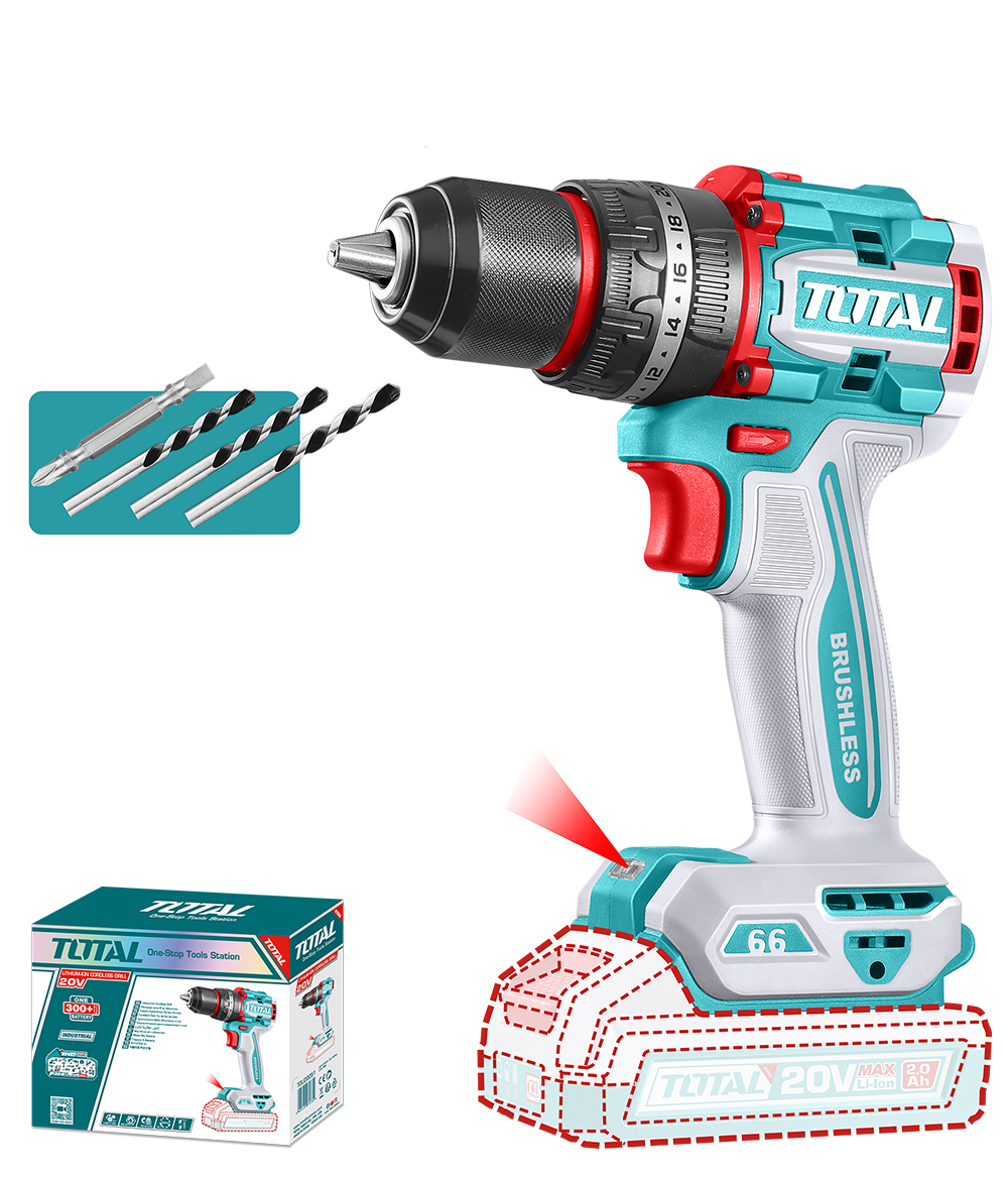 Masina de gaurit cu percutie TOTAL 20V, 66 Nm, motor fara perii (nu include acumulator si incarcator)), 1, atomico.ro