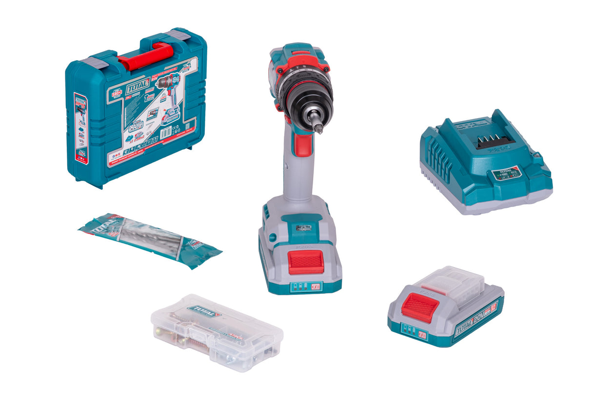 Masina de gaurit cu percutie Total - 20V-2AH -motor fara perii - include doi acumulatori si un incarcator, 1, atomico.ro