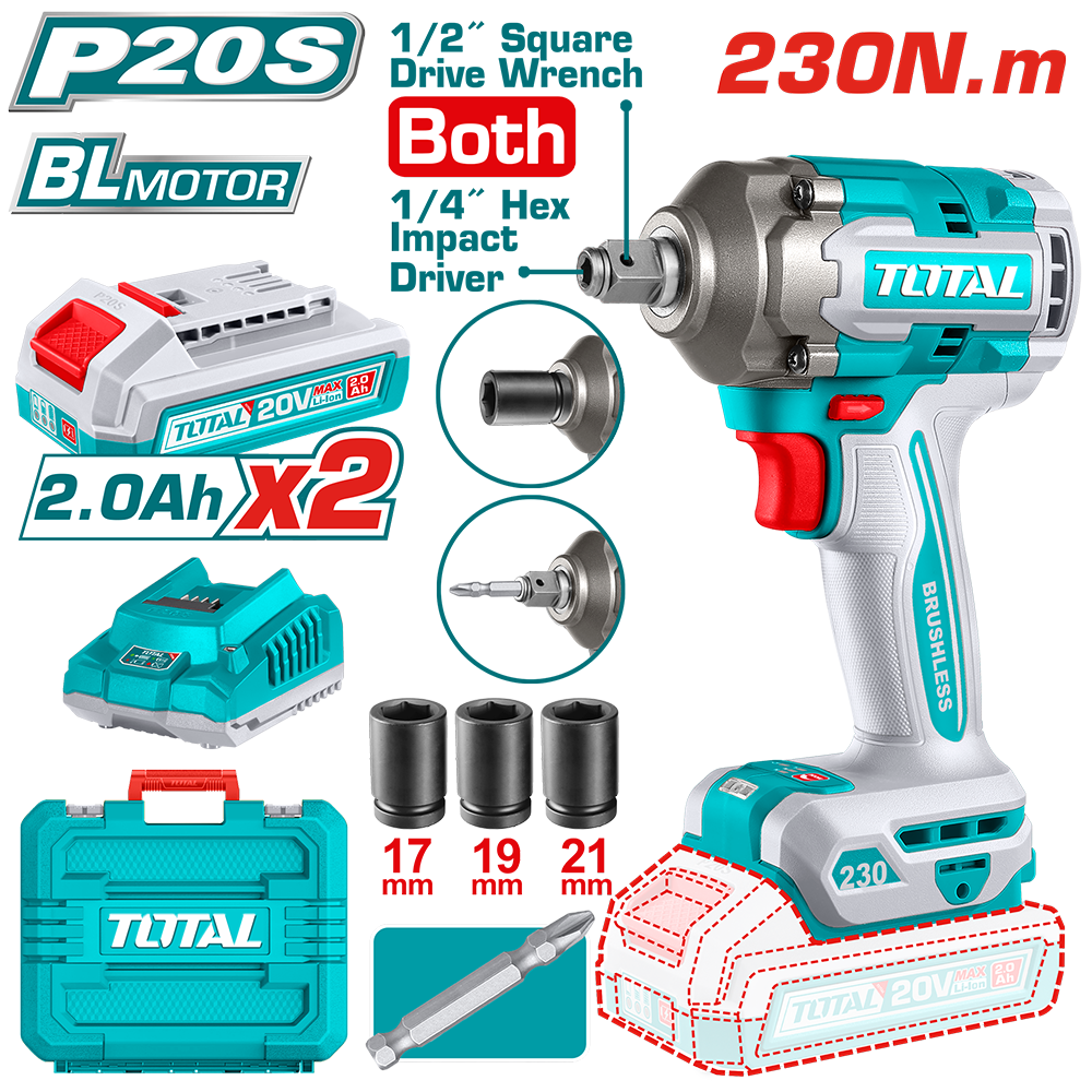 Masina de insurubat cu impact TOTAL cu acumulator 20V, motor fara perii (include 2 acumulatori, 1 incarcator), 2, atomico.ro