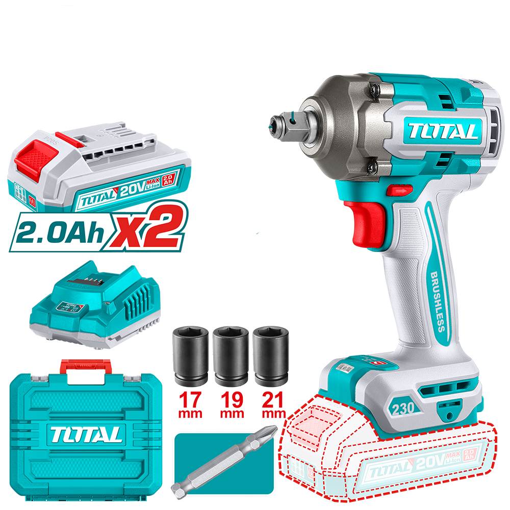Masina de insurubat cu impact TOTAL cu acumulator 20V, motor fara perii (include 2 acumulatori, 1 incarcator), 1, atomico.ro