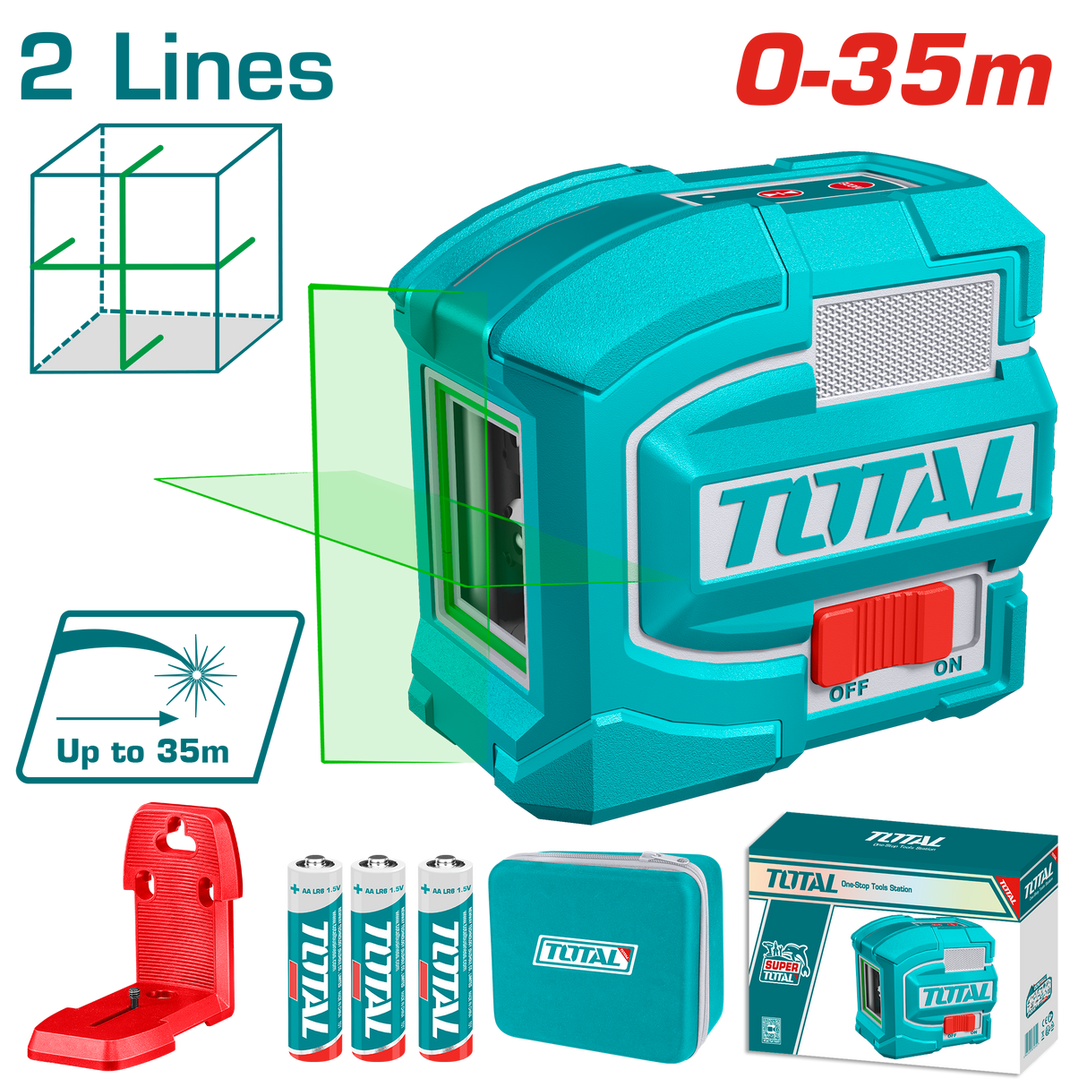Nivela laser TOTAL verde 35 m, autonivelare, linii orizontale si verticale, suport magnetic, 2, atomico.ro